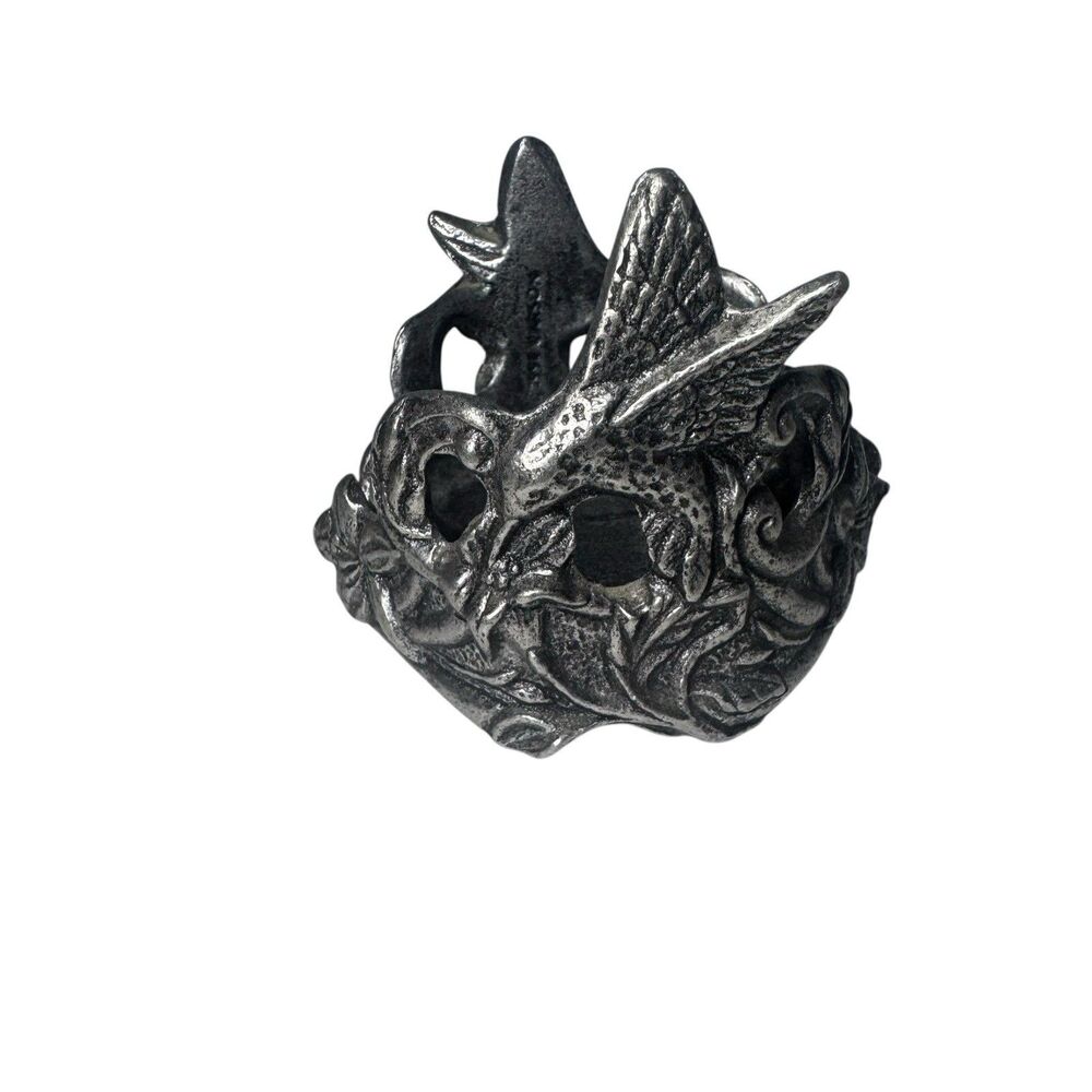 Vintage 1998 Carson Pewter Hummingbird Flowers Votive Candle Jar Holder